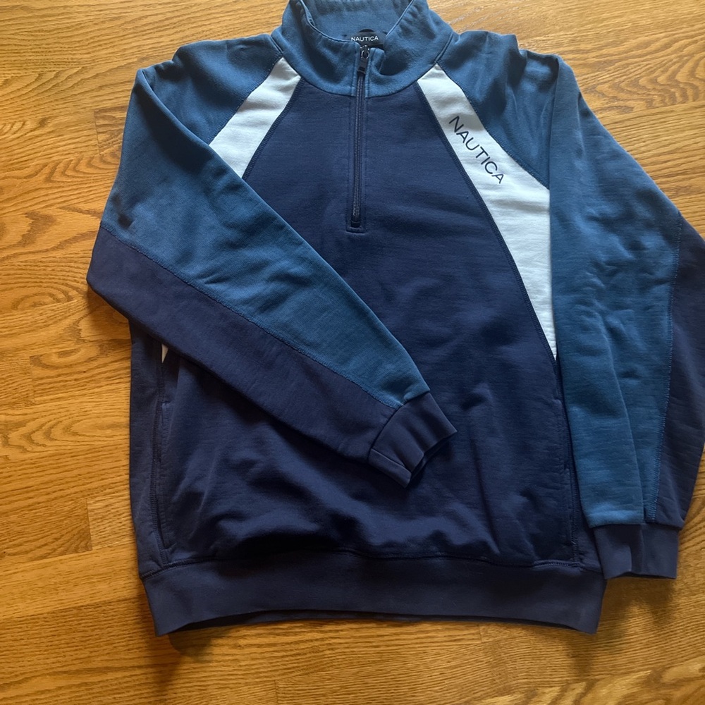 Blue Nautica quarter zip sweatshirt with embroidered logo sportswear, size L